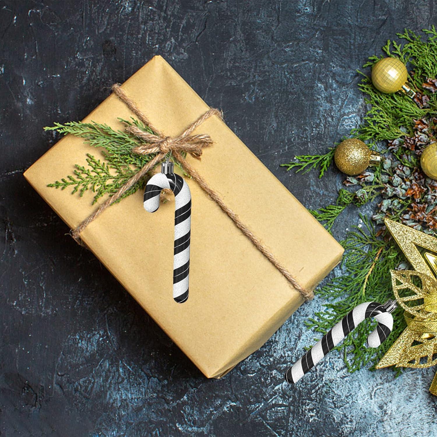 6er Set Weihnachtsbaum Zuckerstangen Anhänger Schwarz Weiß Glitzer