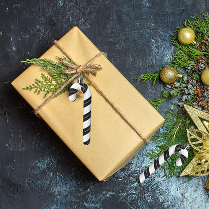 6er Set Weihnachtsbaum Zuckerstangen Anhänger Schwarz Weiß Glitzer