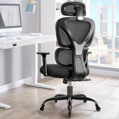 Ergonomischer Bürostuhl mit Kopfstütze, Armlehnen & Lendenwirbelstütze