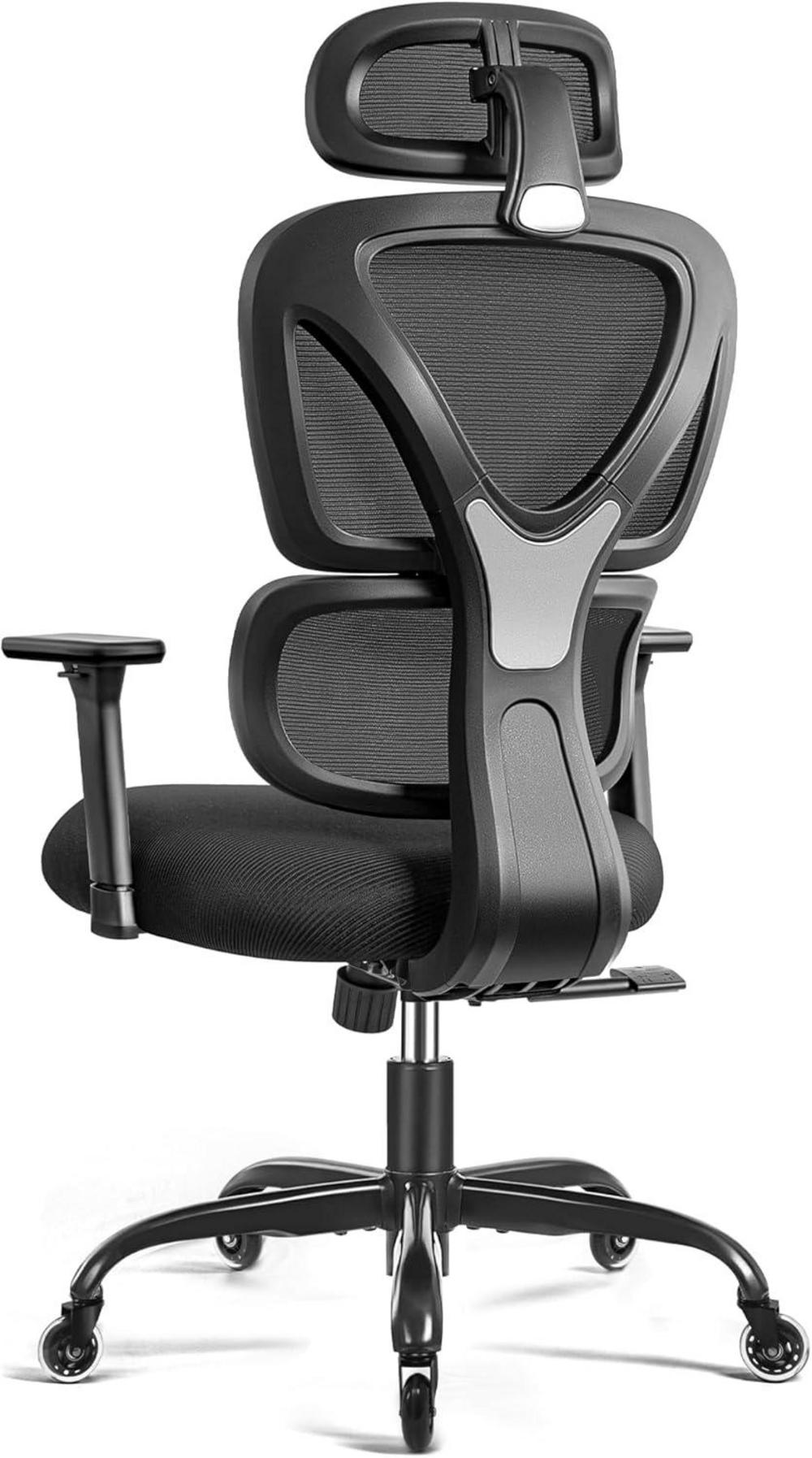 Ergonomischer Bürostuhl mit Kopfstütze und Lendenwirbelstütze, atmungsaktiv, verstellbar