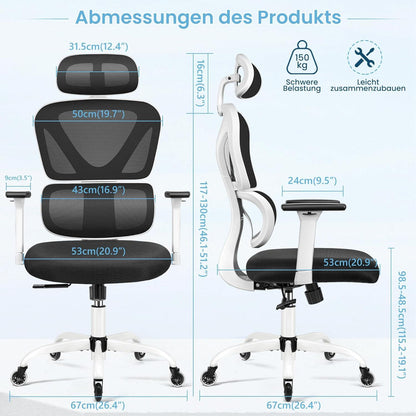 Ergonomischer Bürostuhl mit verstellbarer Kopfstütze und