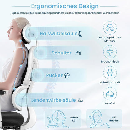 Ergonomischer Bürostuhl mit Kopfstütze und Lendenwirbelstütze
