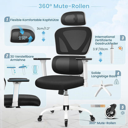 Ergonomischer Bürostuhl mit verstellbarer Kopfstütze und