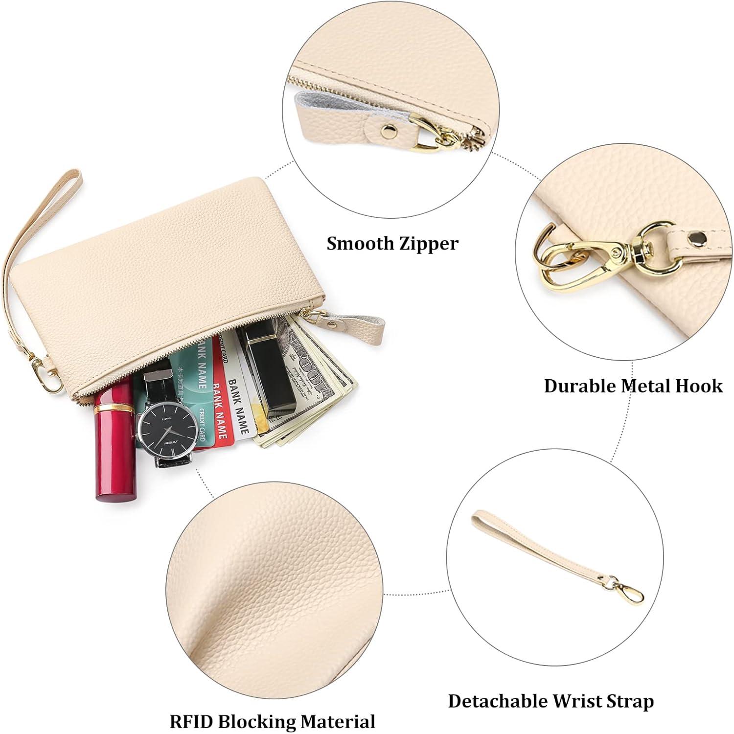 RFID Schutz Damen Clutch Geldbörse Leder Handtasche Beige