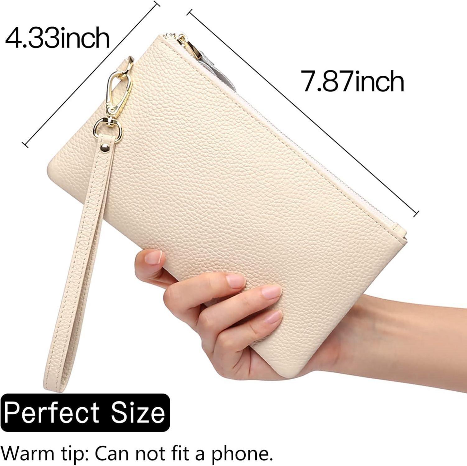 SENDEFN Damen Handgelenktasche RFID Clutch Klein Leder Beige
