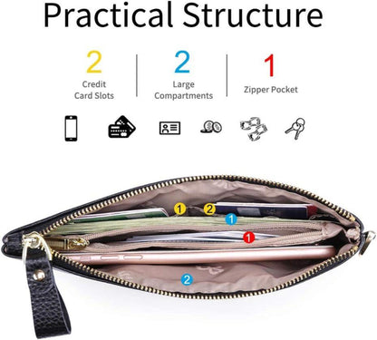 Damen Handtasche RFID Schutz Clutch Leder Schwarz