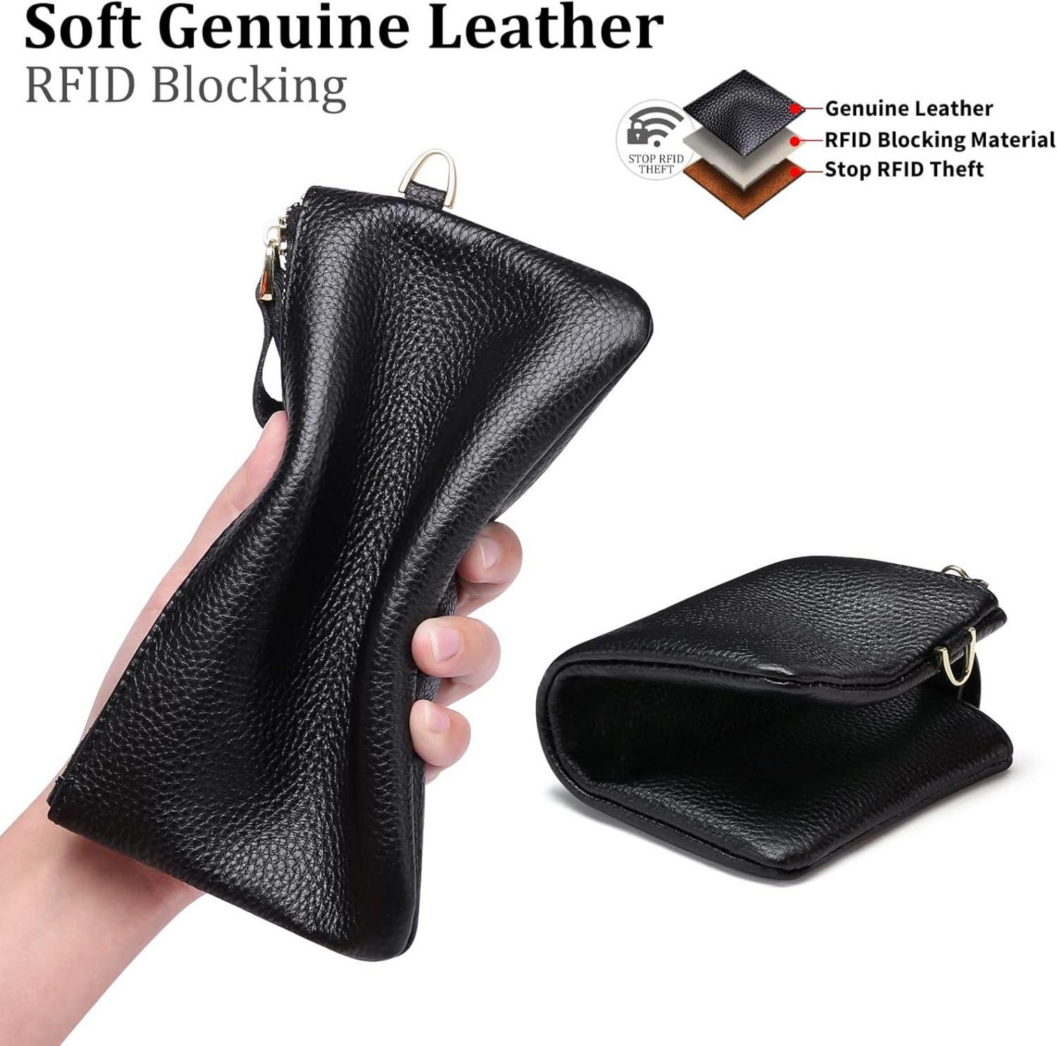 SENDEFN Damen Handtasche RFID Schutz Clutch Geldbörse Leder Schwarz