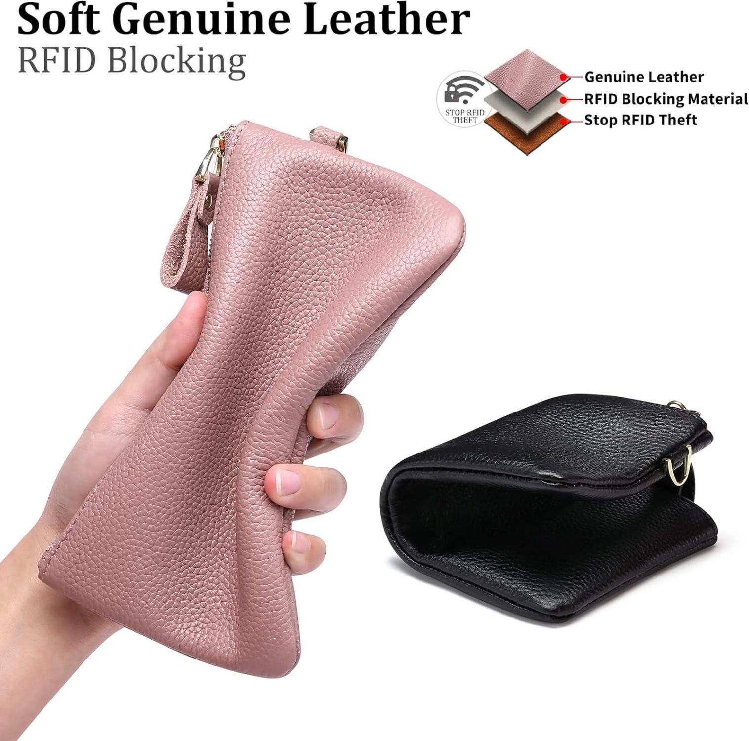 SENDEFN Damen Handtasche RFID Schutz Dunkelpink Echtleder