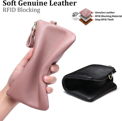 SENDEFN Damen Handtasche RFID Schutz Dunkelpink Echtleder