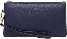 Damen Handtasche RFID Schutz Clutch Geldbörse Leder Blau