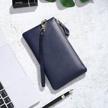 RFID Damen Handtasche Echtes Leder Clutch Münzfach Blau