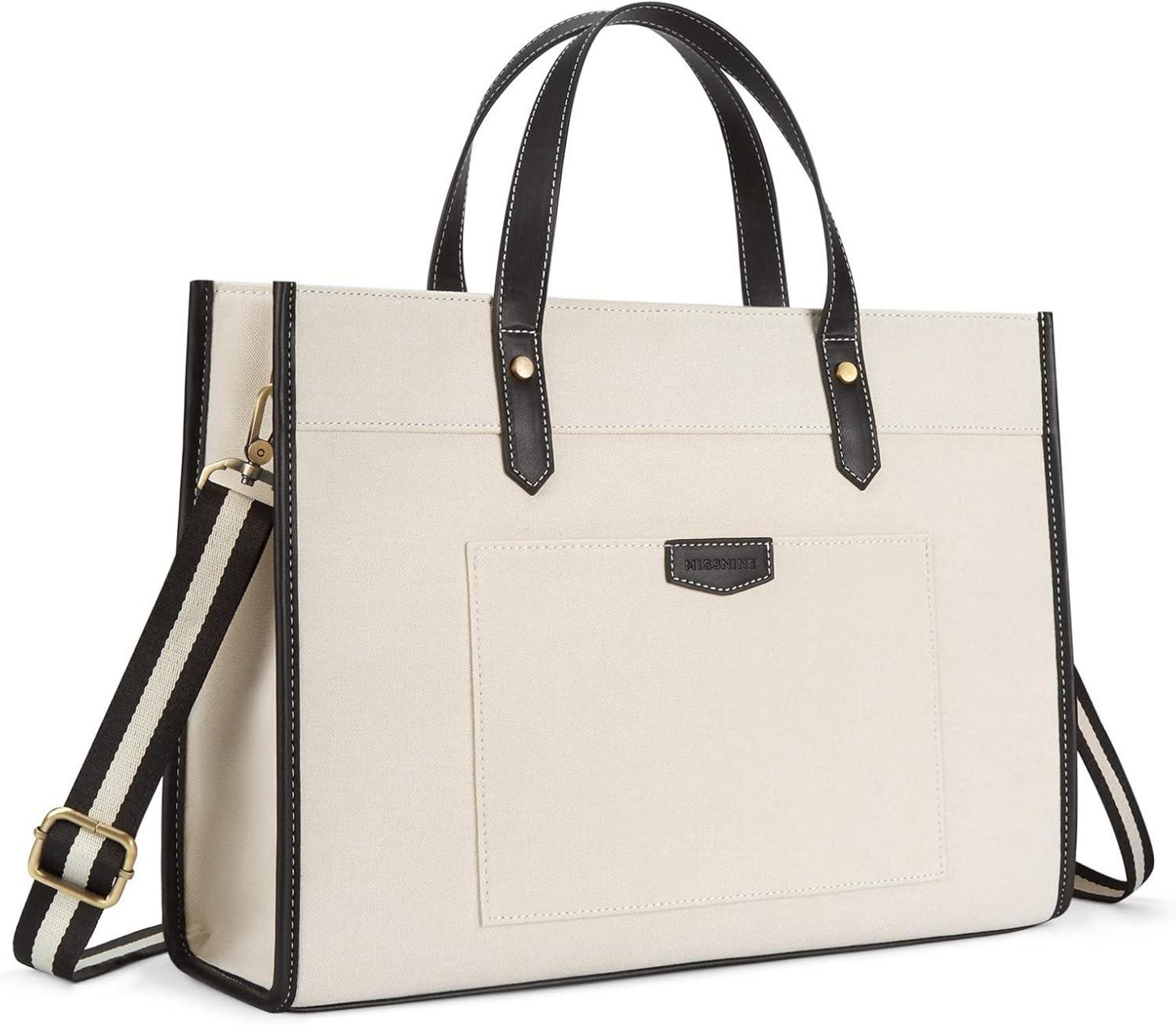 Laptoptasche Damen Business Schultertasche 15,6 Zoll Canvas Schwarz
