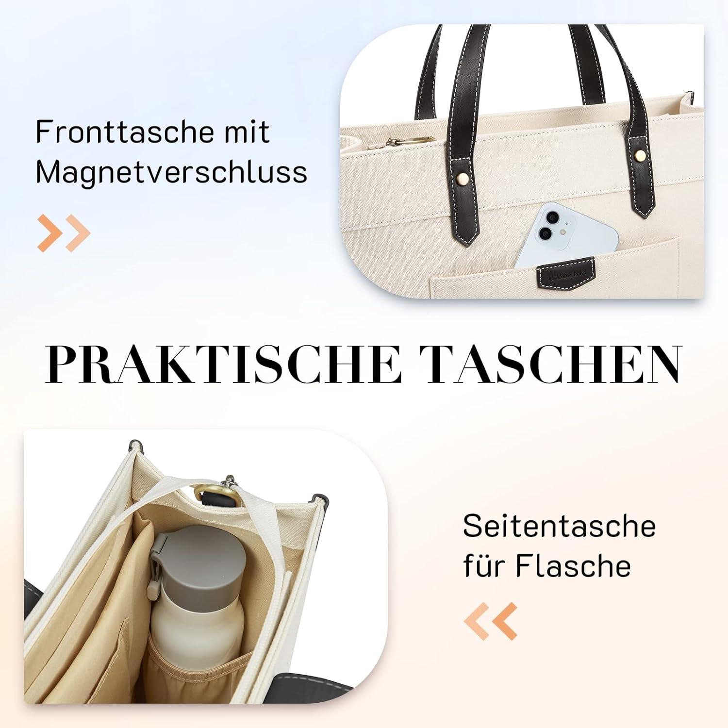 Missnine Laptoptasche 15,6 Zoll Schwarz Canvas Damen Business Handtasche