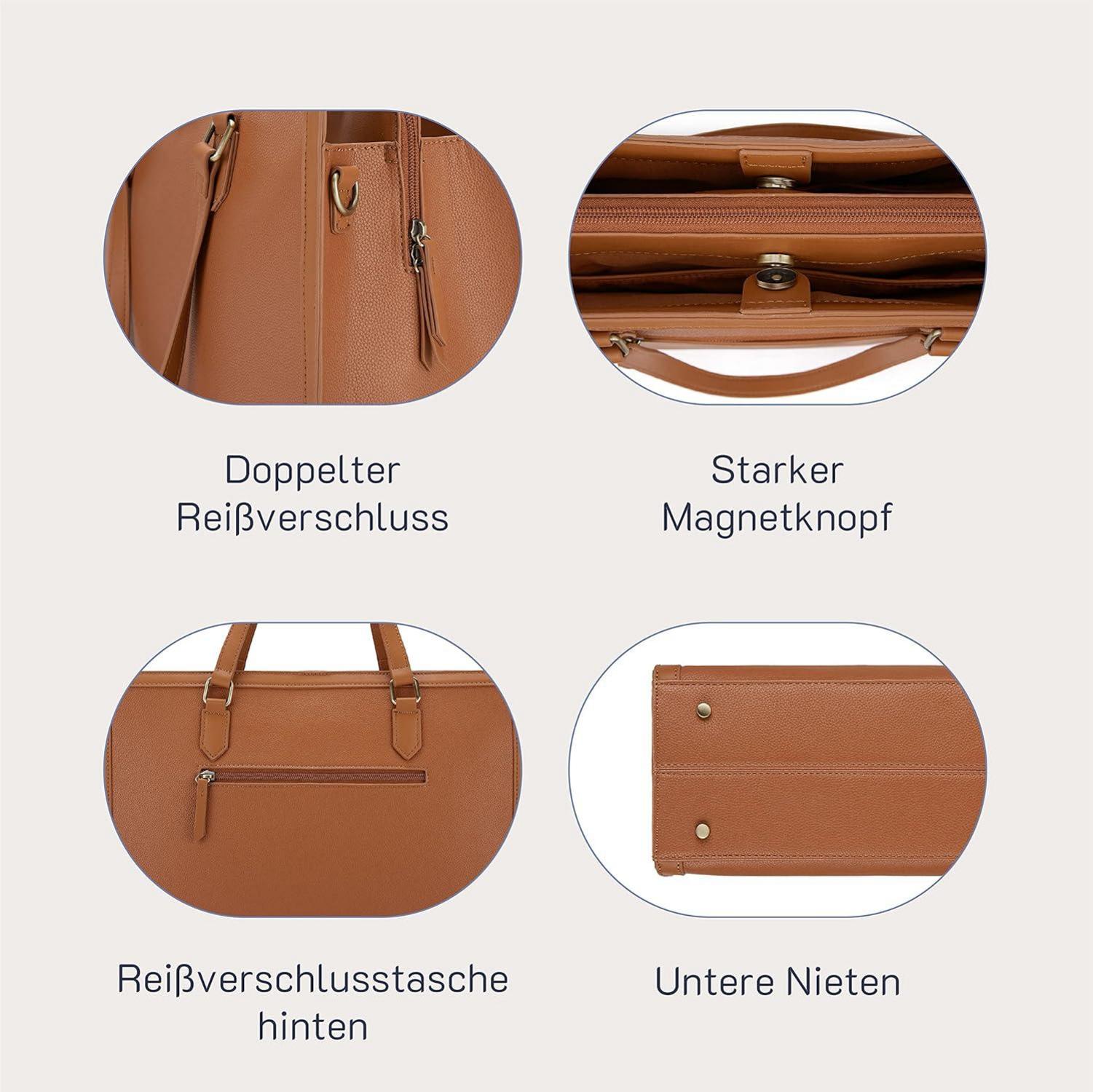 Laptop Handtasche 15,6 Zoll Aktentasche Damen mit 3 Fächern