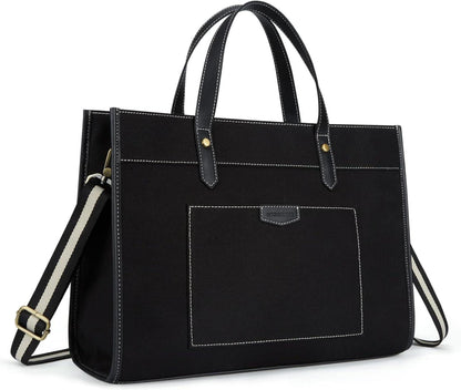 Große Laptoptasche Schwarz Canvas Damen Business Handtasche