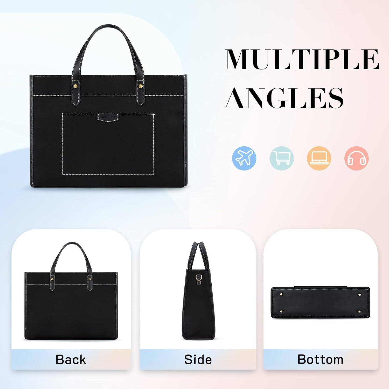 Große Laptoptasche Schwarz Canvas Damen Business Handtasche