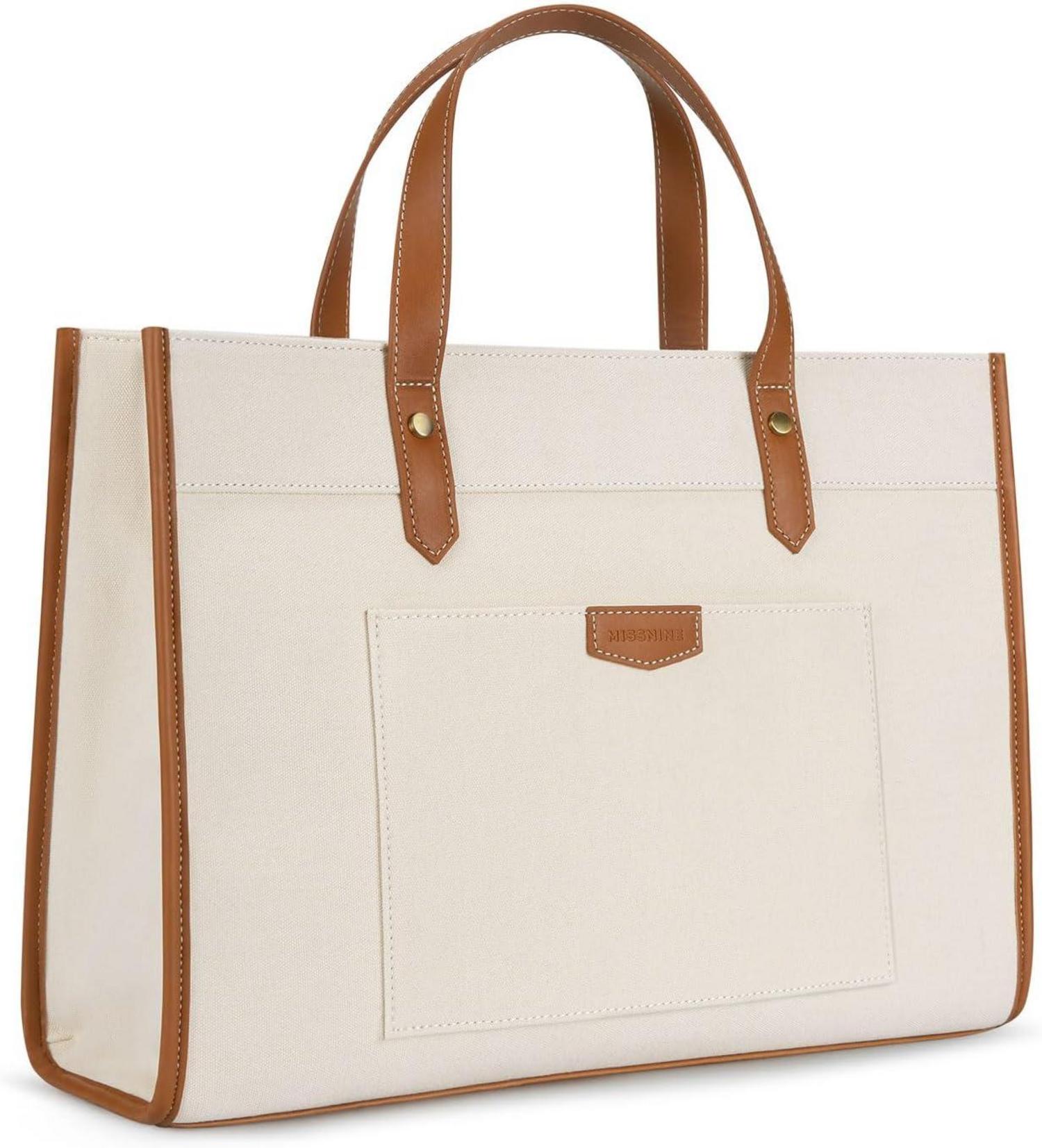 Laptoptasche 15,6 Zoll Damen Canvas Handtasche Braun Beige