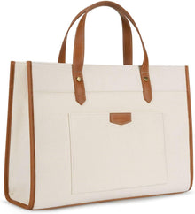 Laptoptasche 15,6 Zoll Damen Canvas Handtasche Braun Beige