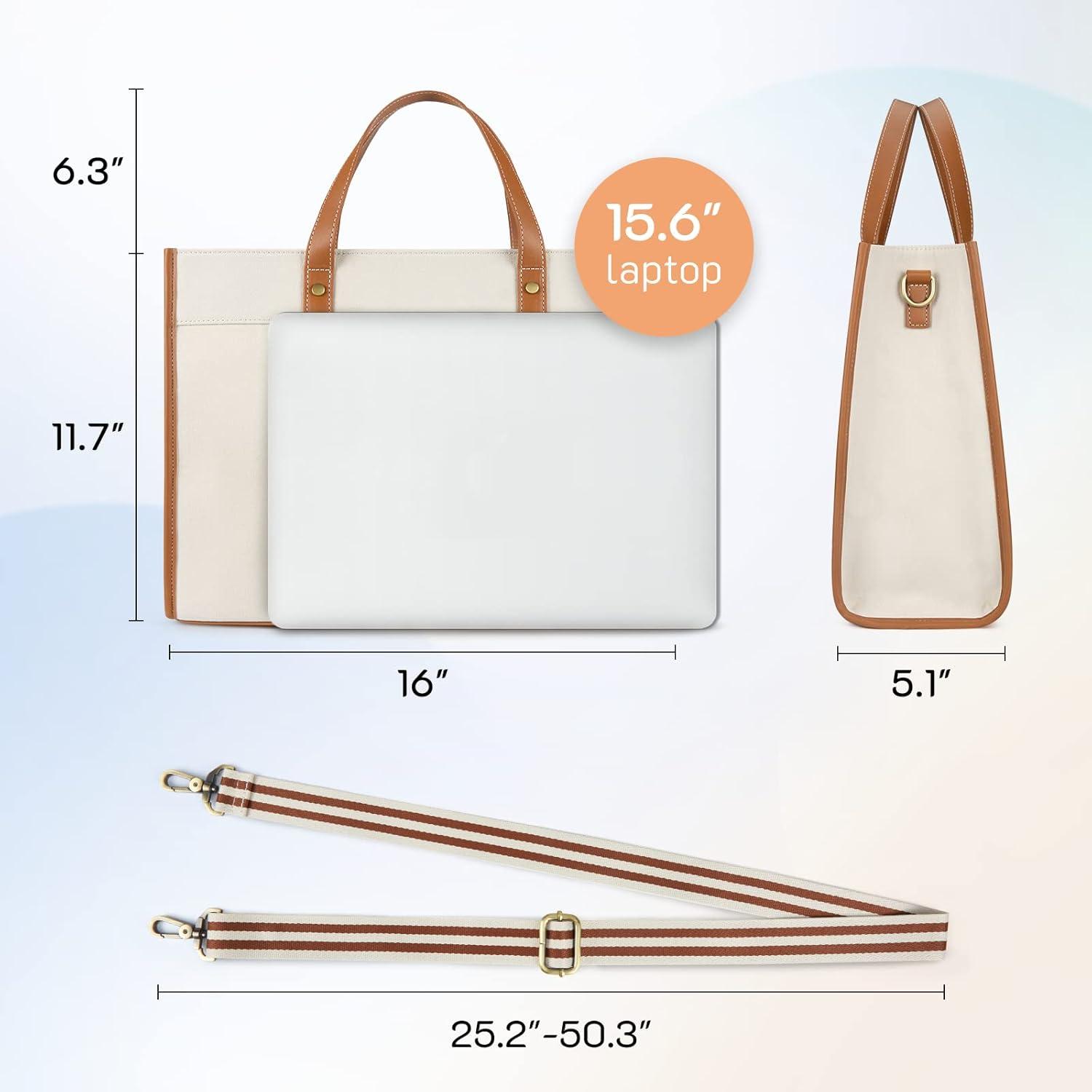 Laptoptasche Damen 15,6 Zoll Business Canvas Braun Beige