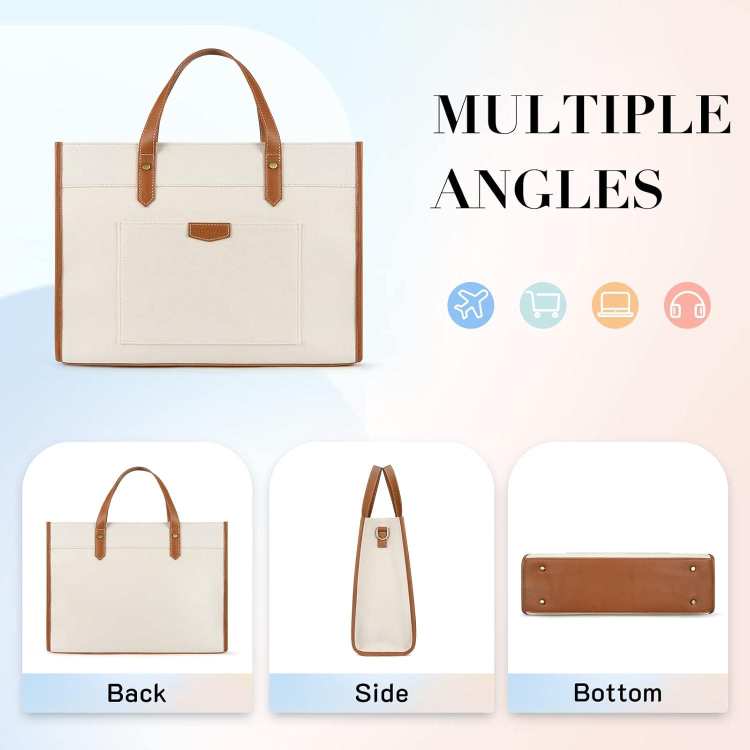 15,6 Zoll Laptoptasche Damen Business Canvas Braun Handtasche Beige