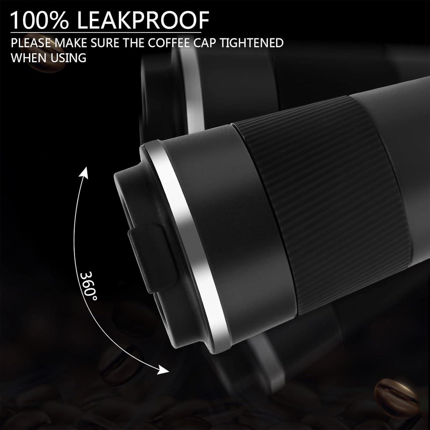 Tlater Kaffeebecher to go 380ml Thermobecher Vakuum Isolierbecher Schwarz
