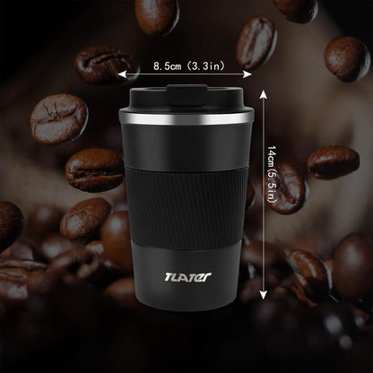 Tlater Kaffeebecher to go 380ml Thermobecher Vakuum Isolierbecher Schwarz