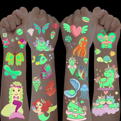 Glitzer Tattoos Set Kinder Einhorn Meerjungfrau Schmetterling