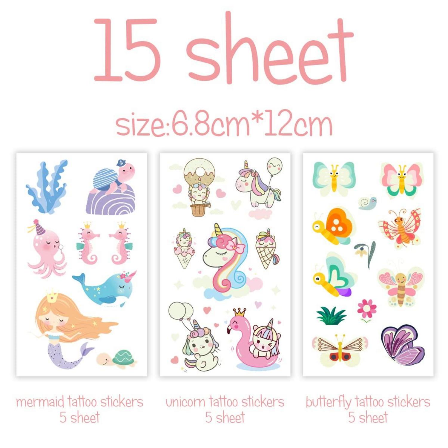 Glitzer Tattoos Set Kinder Einhorn Meerjungfrau Schmetterling