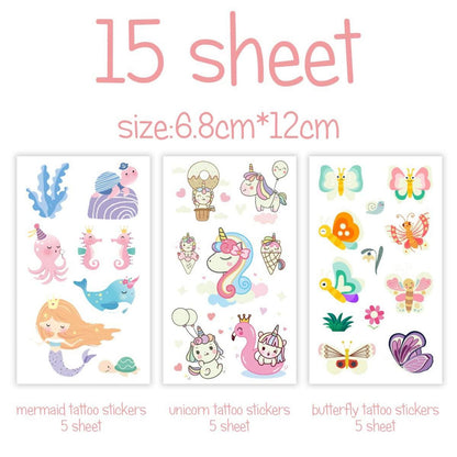 Glitzer Tattoos Set Kinder Einhorn Meerjungfrau Schmetterling