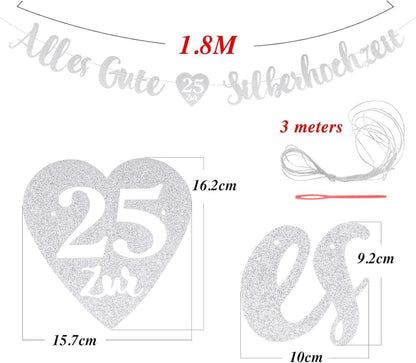 Silberhochzeit Banner Deko Glitzer 25. Jubiläum Hochzeitstag