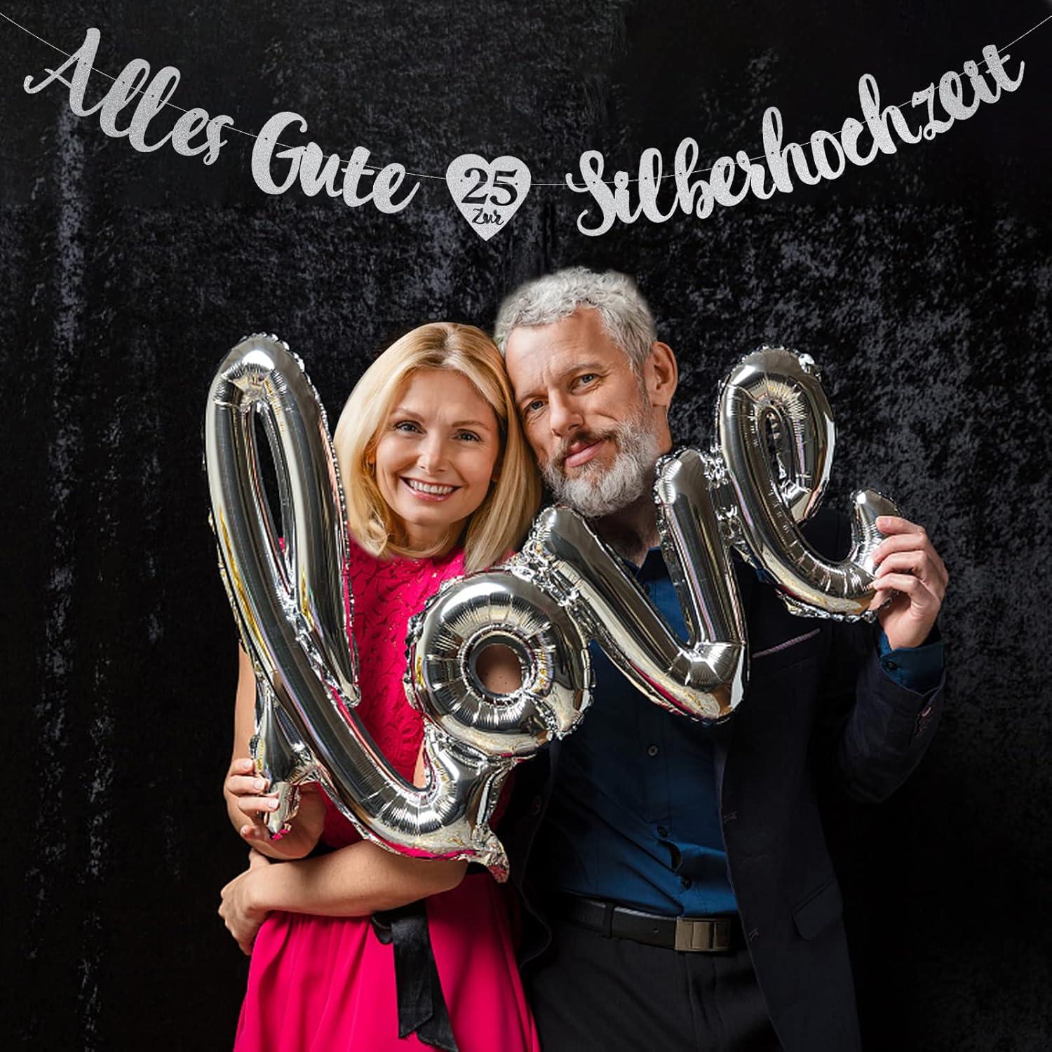 Silberhochzeit Girlande Glitzer Banner 25. Jubiläum Deko