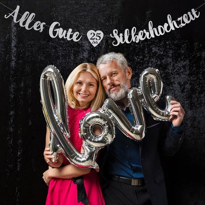 Silberhochzeit Girlande Glitzer Banner 25. Jubiläum Deko