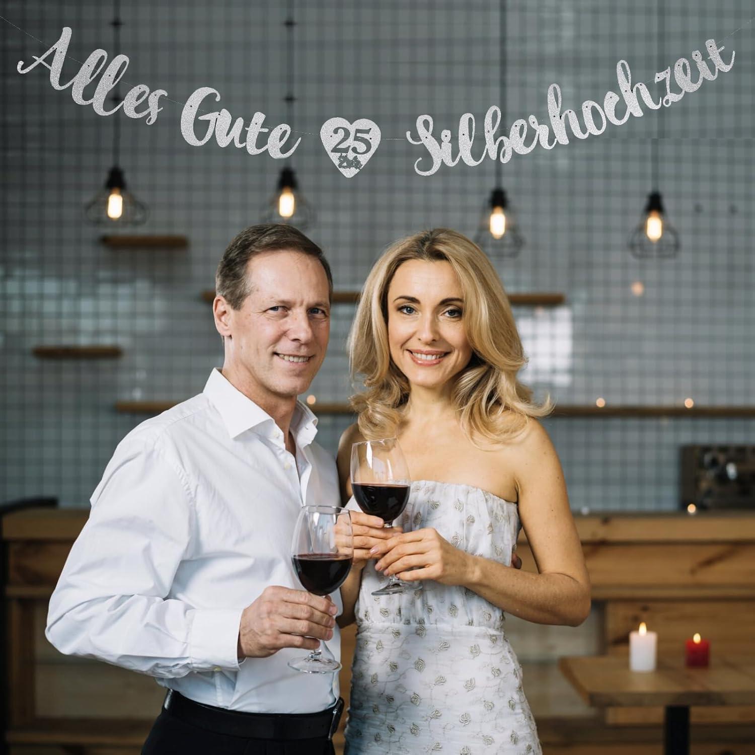 Silberhochzeit Girlande Glitzer Alles Gute 25. Jubiläum Deko