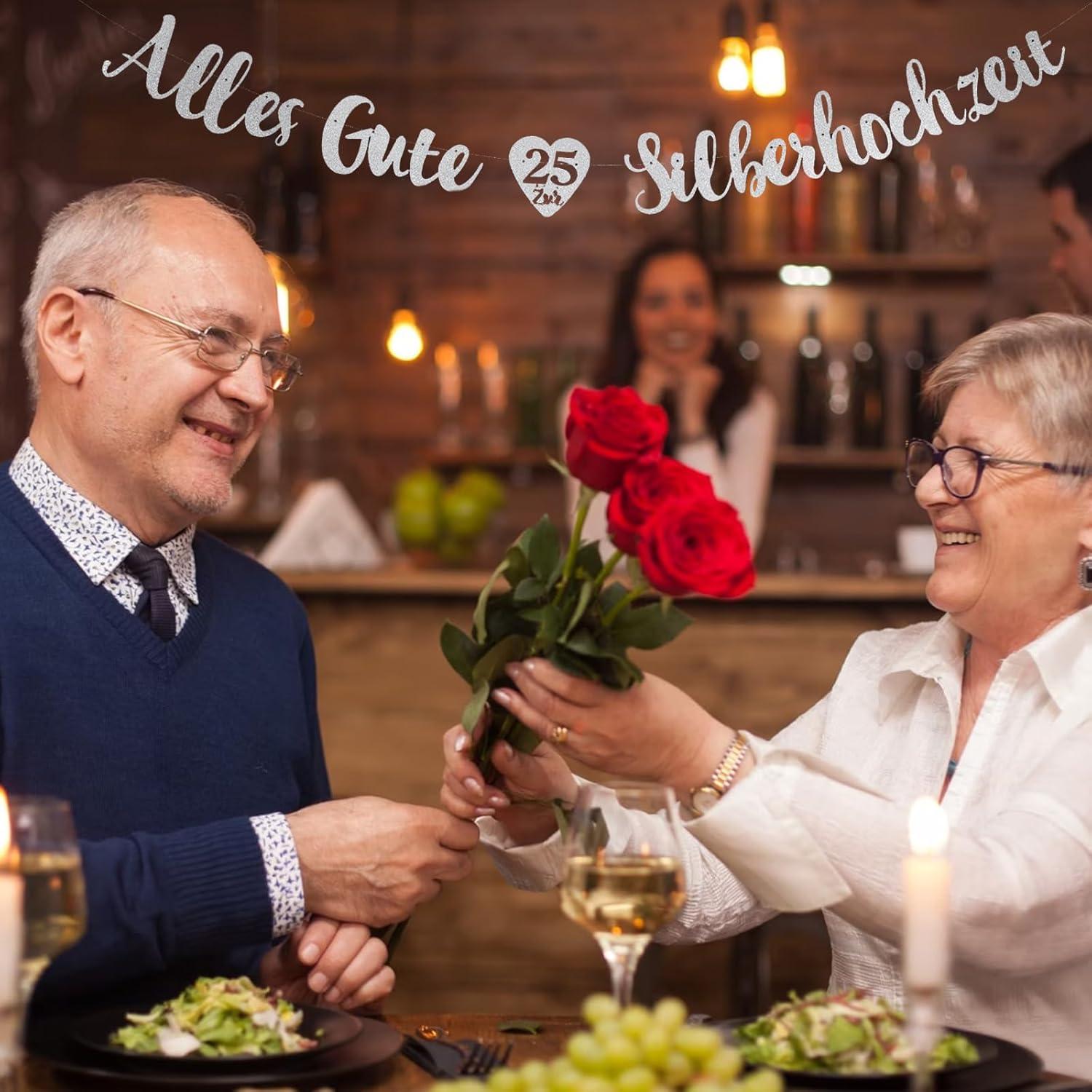 Silberhochzeit Deko Banner Glitzer Papier Hänge Dekoration