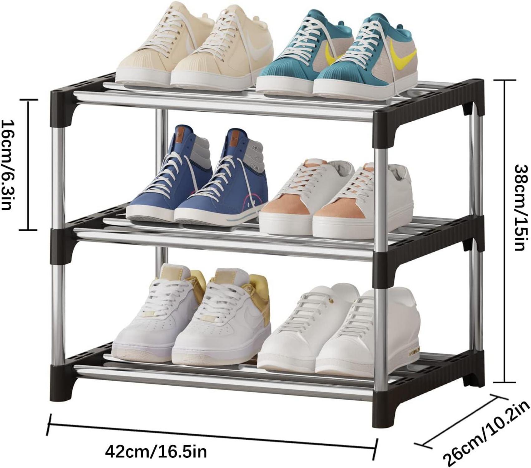 NIAWECAN Kleines stapelbares Schuhregal 3 Ebenen Organizer Flur
