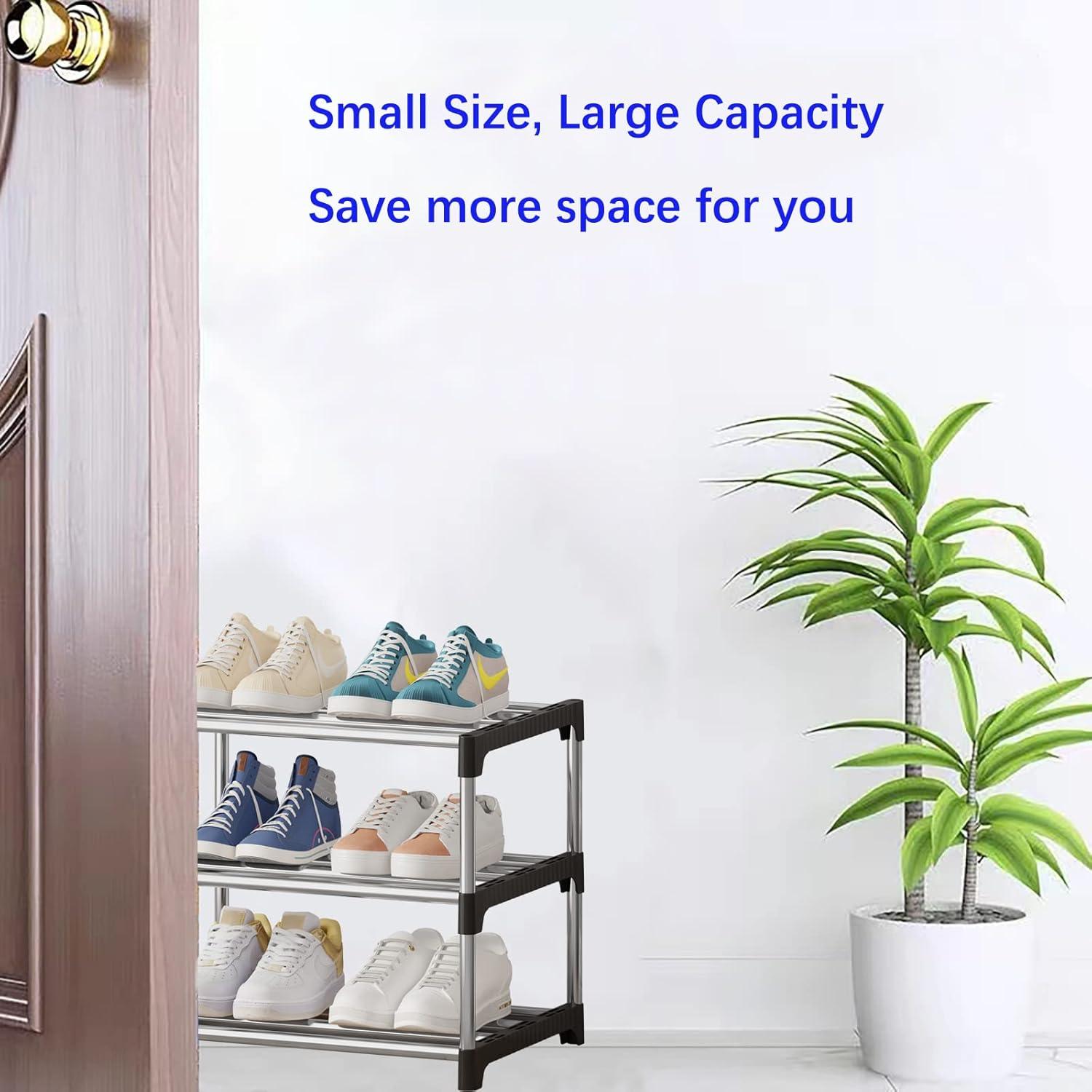 Schuhregal stapelbar 3 Ebenen Organizer Flur Schwarz 3 Tier