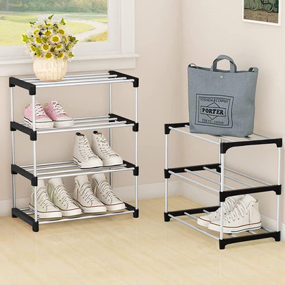 NIAWECAN Kleines stapelbares Schuhregal 3 Ebenen Organizer Schwarz