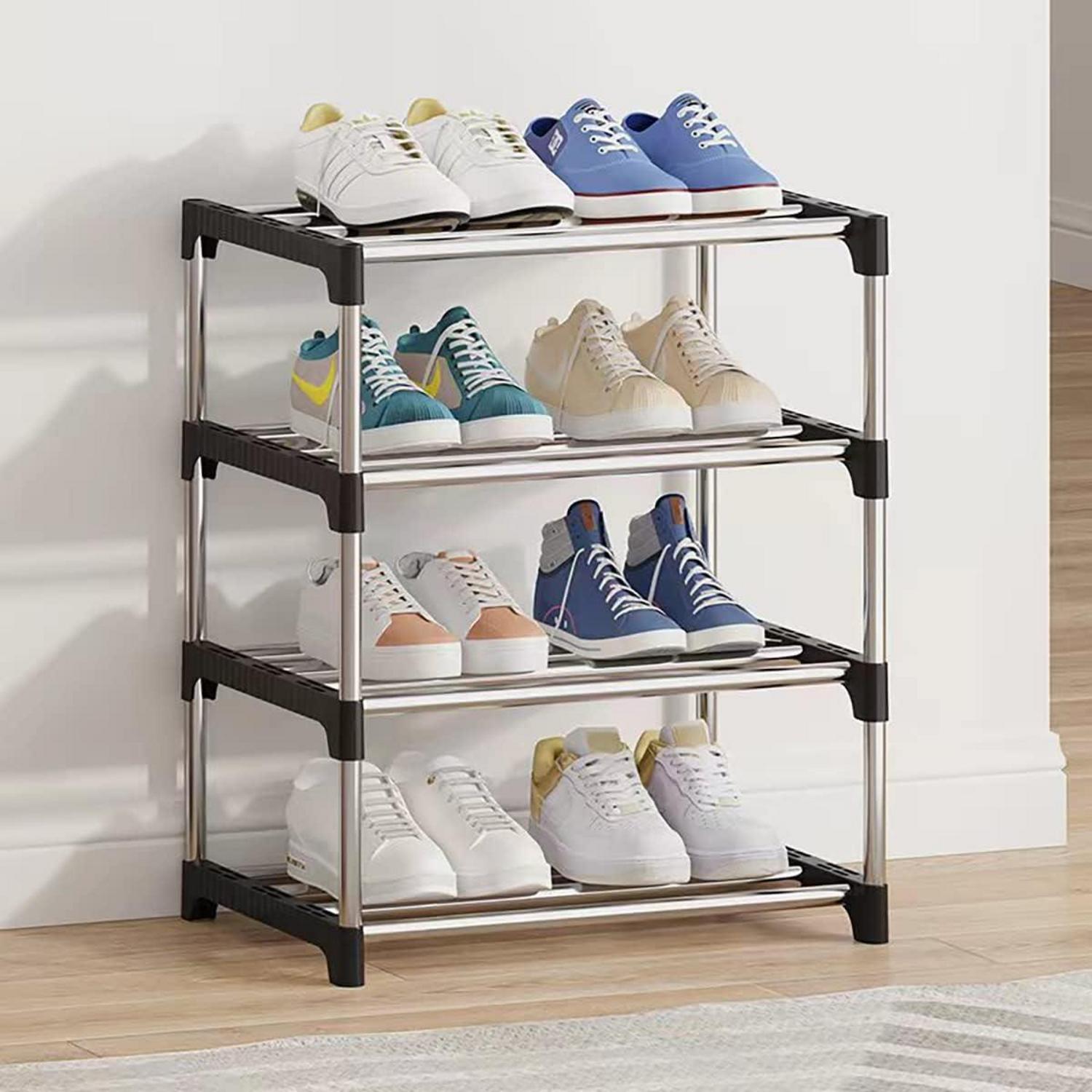 Stapelbares Kleines Schuhregal 4 Ebenen Organizer Schwarz