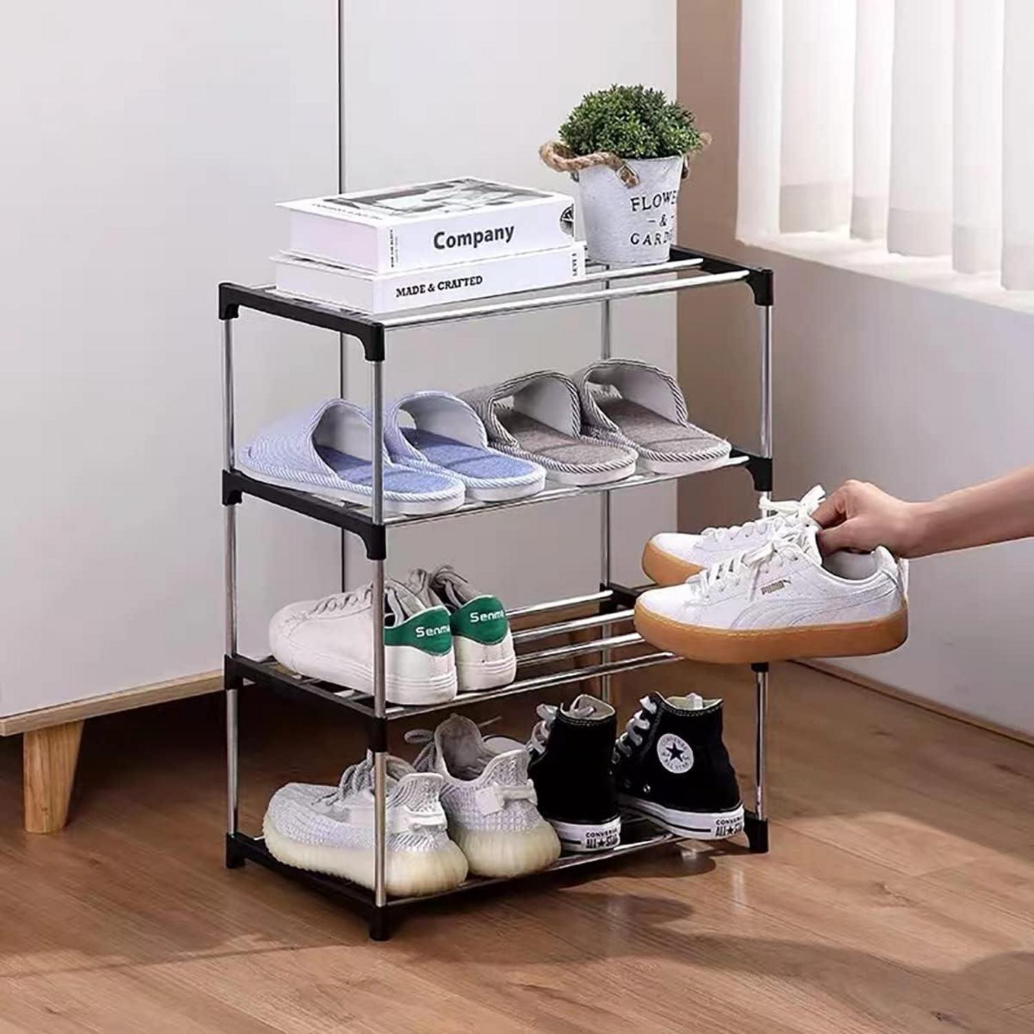 Kleines stapelbares Schuhregal 4 Ebenen Organizer Schwarz