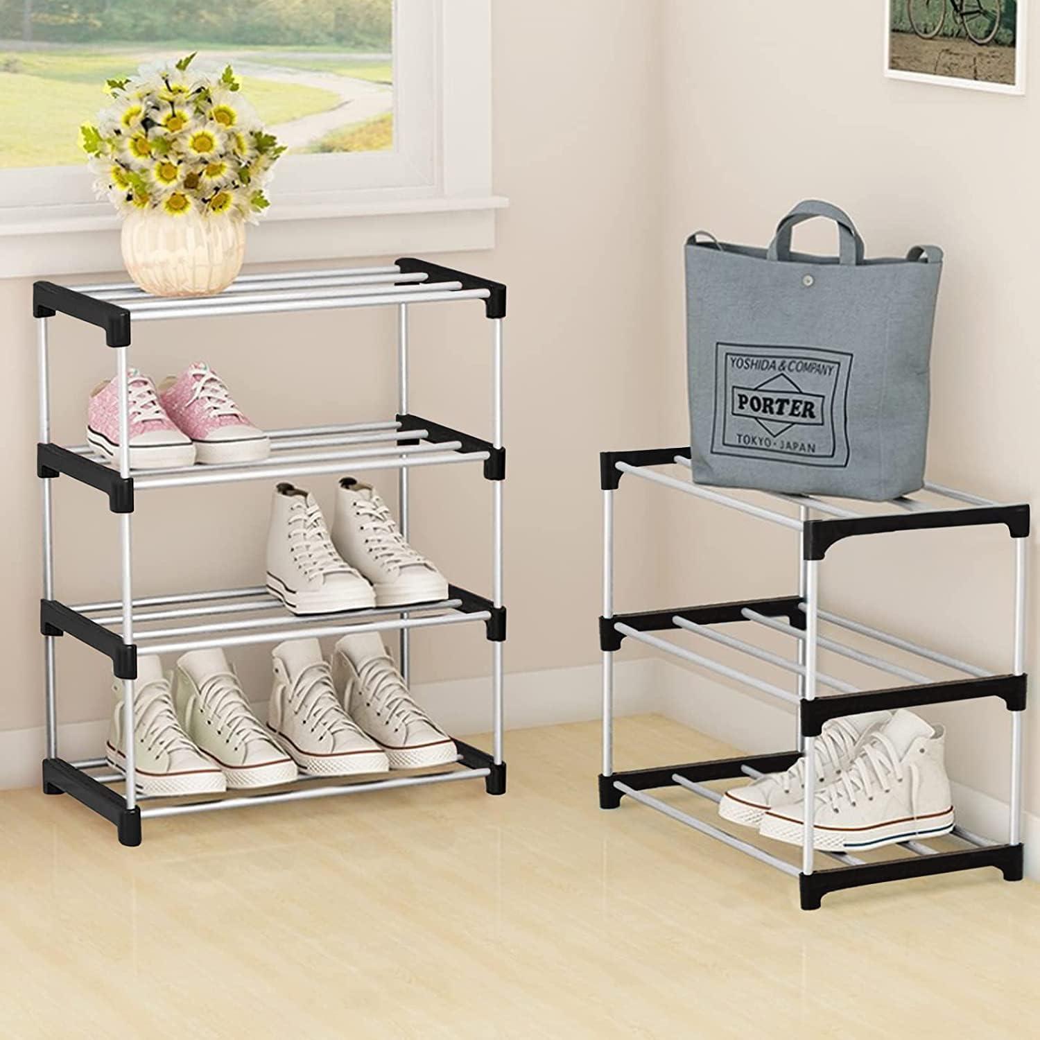 Kleines stapelbares Schuhregal 4 Ebenen Organizer Schwarz