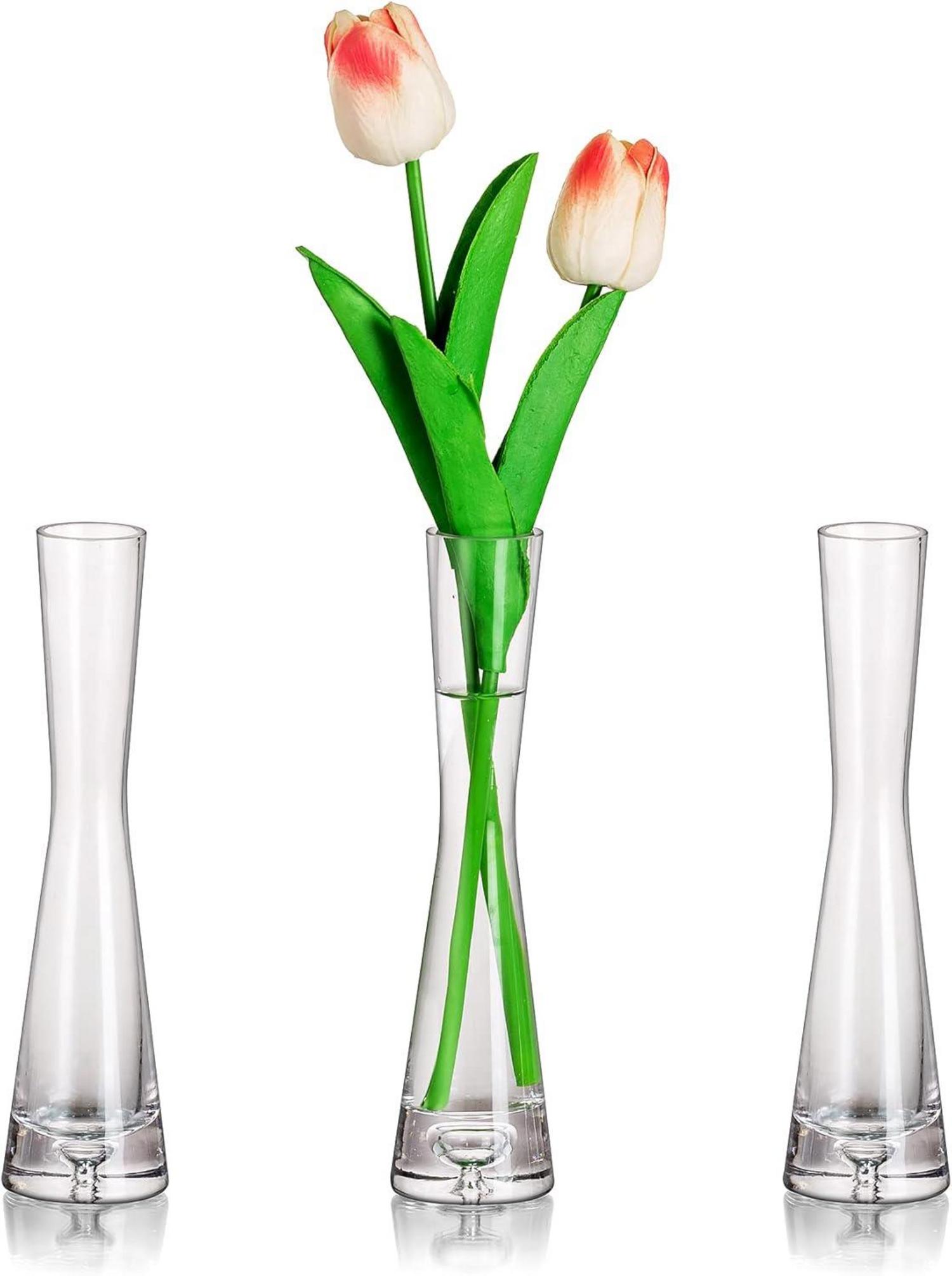 Moderne Glasvase 3er Set Handmade 20cm Hoch für Blumenarrangement