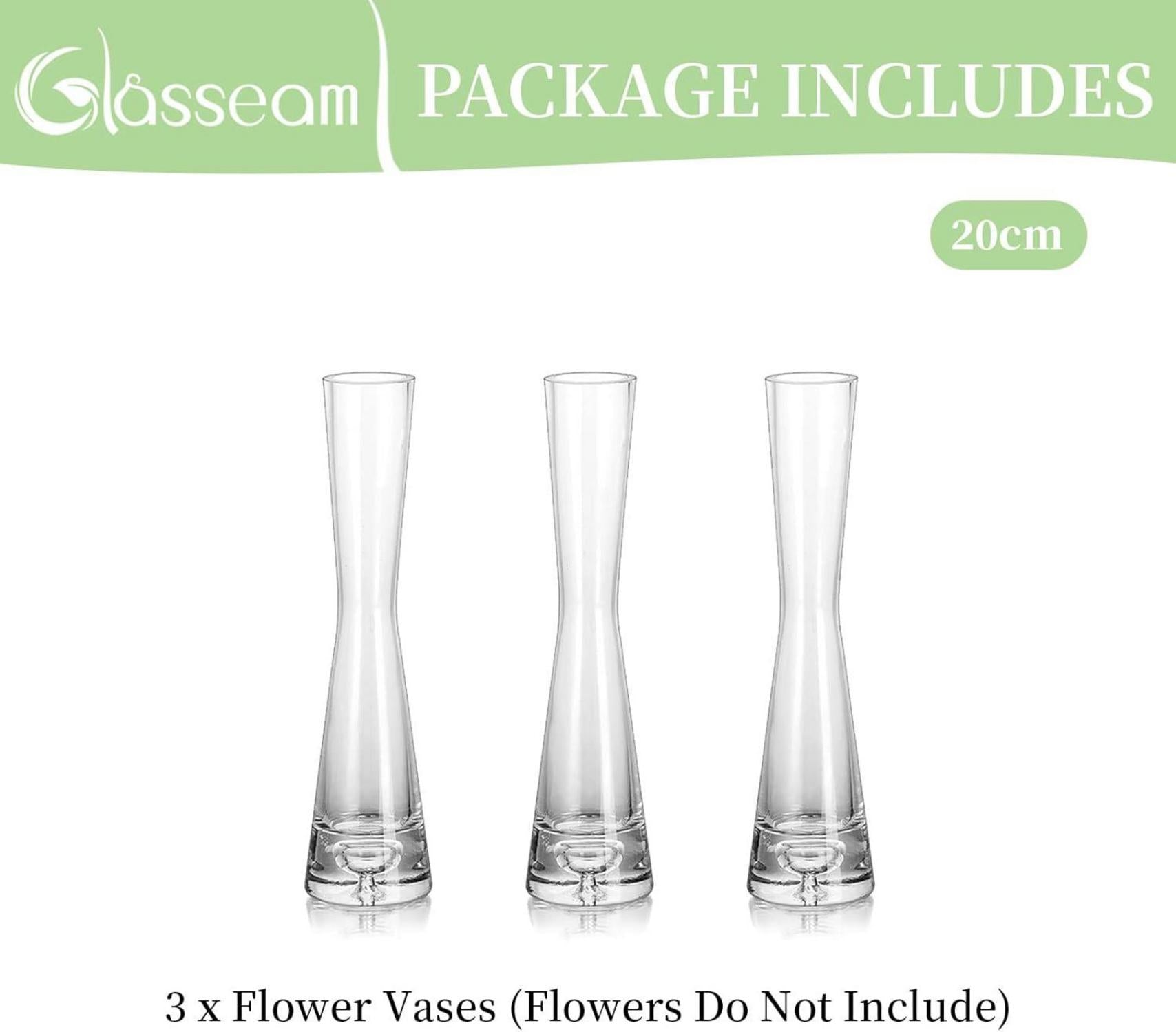 Glasvase Modern 3er Set Handmade 20cm Hoch - Blumenvase schmal