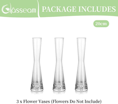 Glasvase Modern 3er Set Handmade 20cm Hoch - Blumenvase schmal