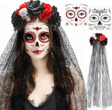 HOWAF Halloween Tag der Toten Haarreif und Gesicht Tattoos