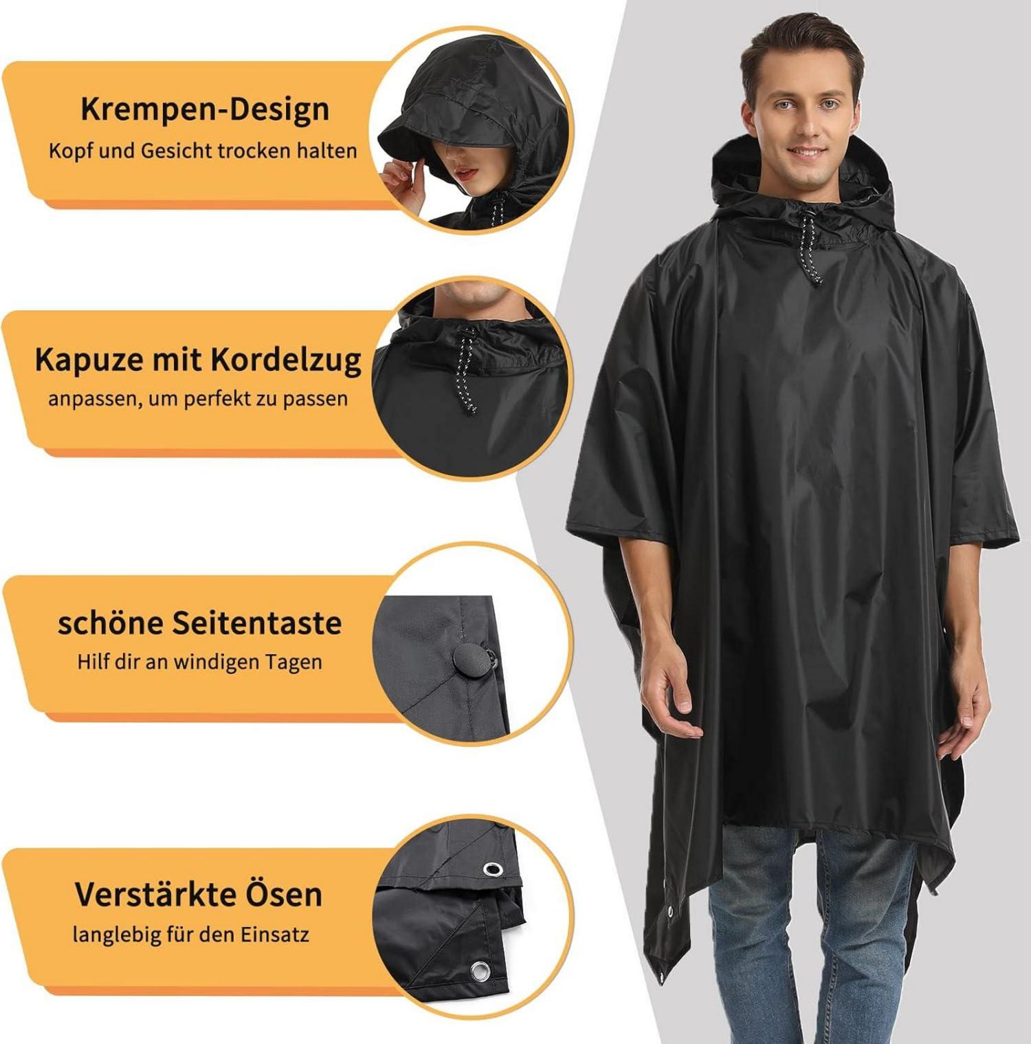 Opret Wasserdichter Regenponcho 3-in-1 Atmungsaktiv Wetterschutz