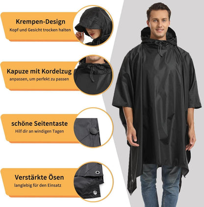 Opret Wasserdichter Regenponcho 3-in-1 Atmungsaktiv Wetterschutz