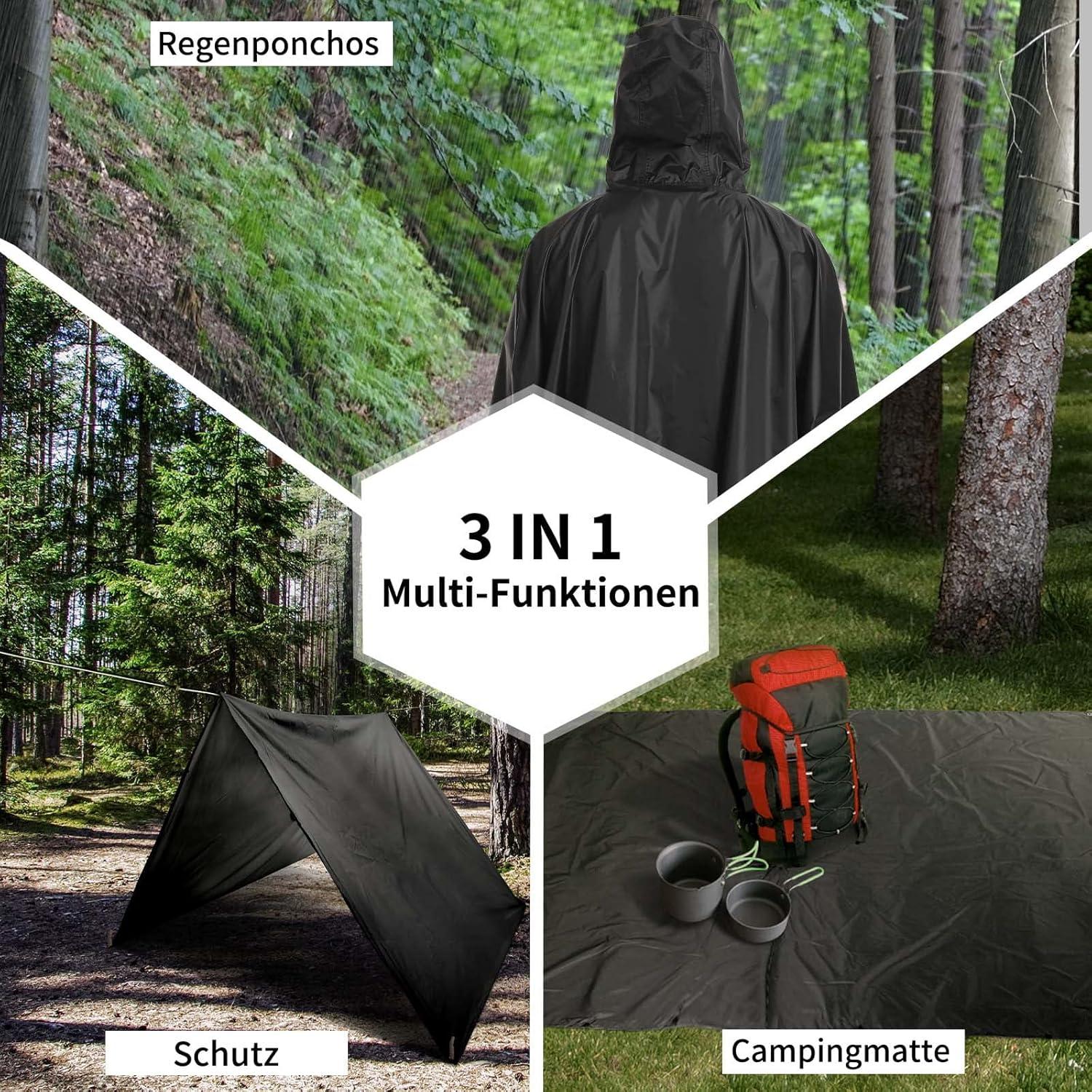 Opret Wasserdichter Regenponcho Damen Herren 3-in-1 Multifunktional Schwarz