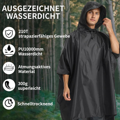 Opret Wasserdichter Regenponcho 3-in-1 Multifunktion Camping Schwarz