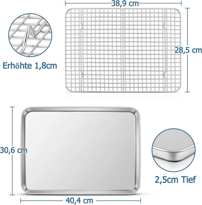 TEAMFAR Backblech mit Abkühlgitter Edelstahl Rechteckig