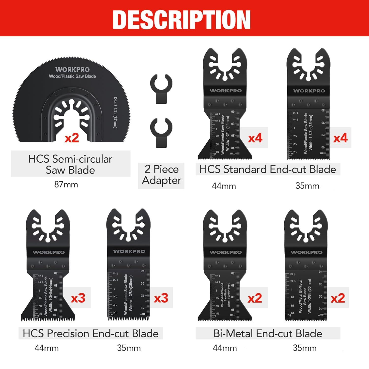 WORKPRO Oszillierendes Multitool Sägeblatt Set 22tlg. Kit Holz Metall